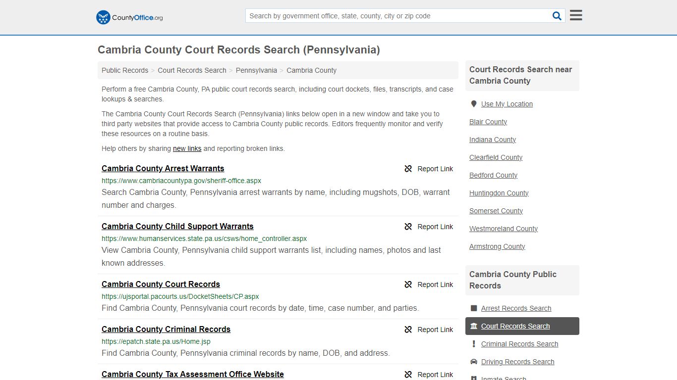 Cambria County Court Records Search (Pennsylvania) - County Office