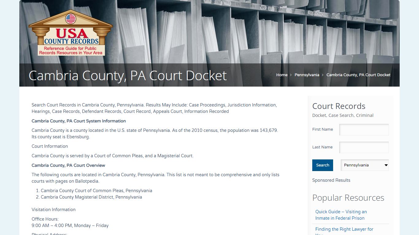 Cambria County, PA Court Docket | Name Search