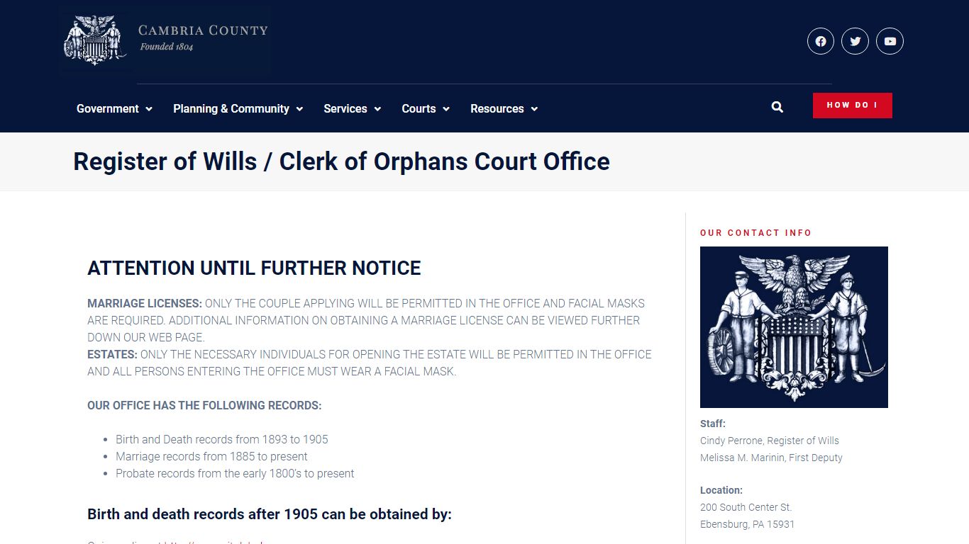 Register of Wills / Clerk of Orphans Court Office - Cambria County, PA